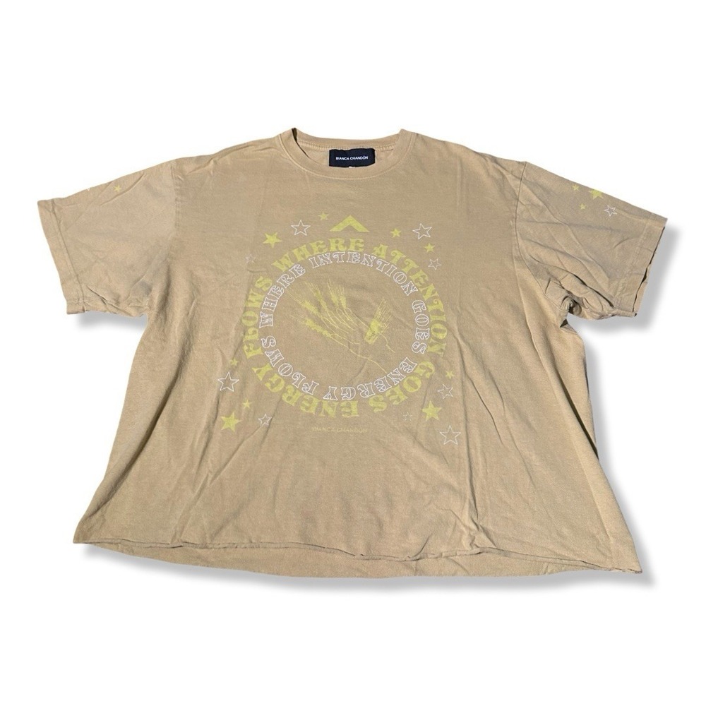 Bianca Chandon Where Attention Goes Beige Cropped T Shirt Size XL Streetwear